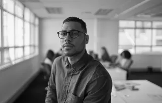 man in glasses in office