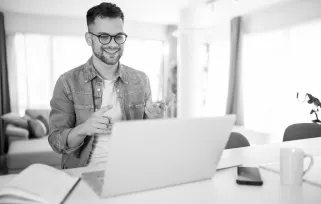 Man On%20zoom%20interview On%20laptopB%26W Jpg