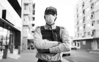 security guard with mask on