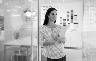 Woman In%20office With%20clipboardB%26W Jpg