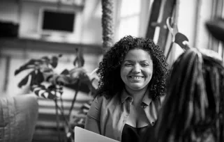 Woman Smiling Talking%20to%20another%20woman In%20office%20copyB%26W Png