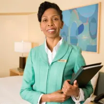 Manager in hotel room
